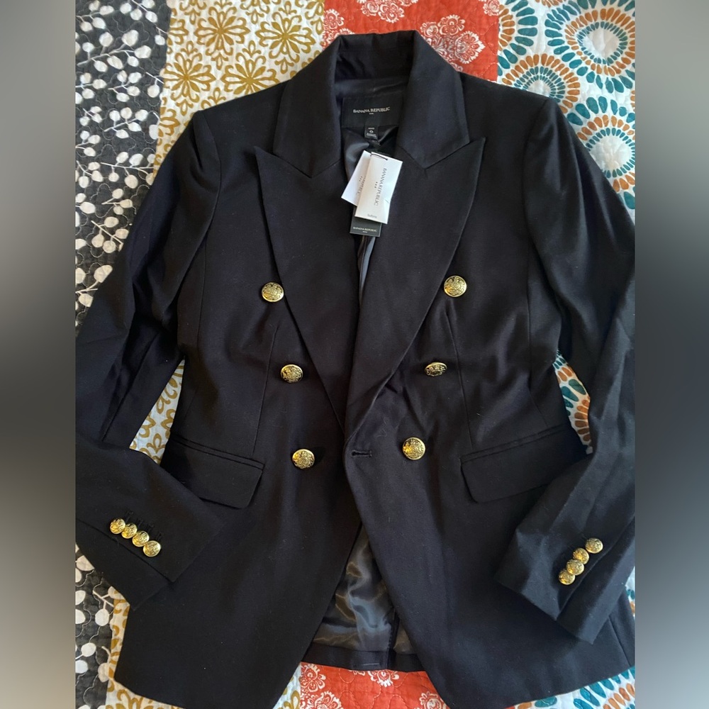 Black gold button double breasted blazer.